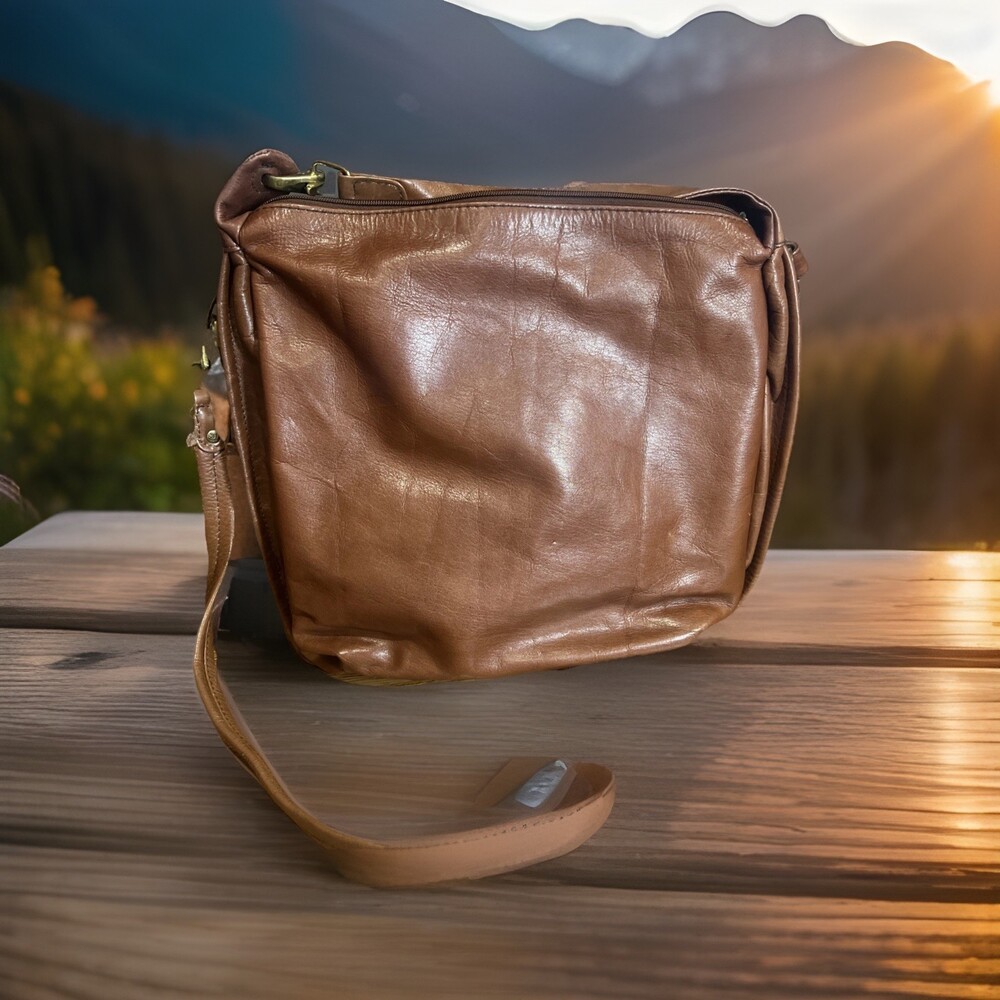 Vintage Tannery West Brown Genuine Leather Crossbody Shoulder Handbag Western